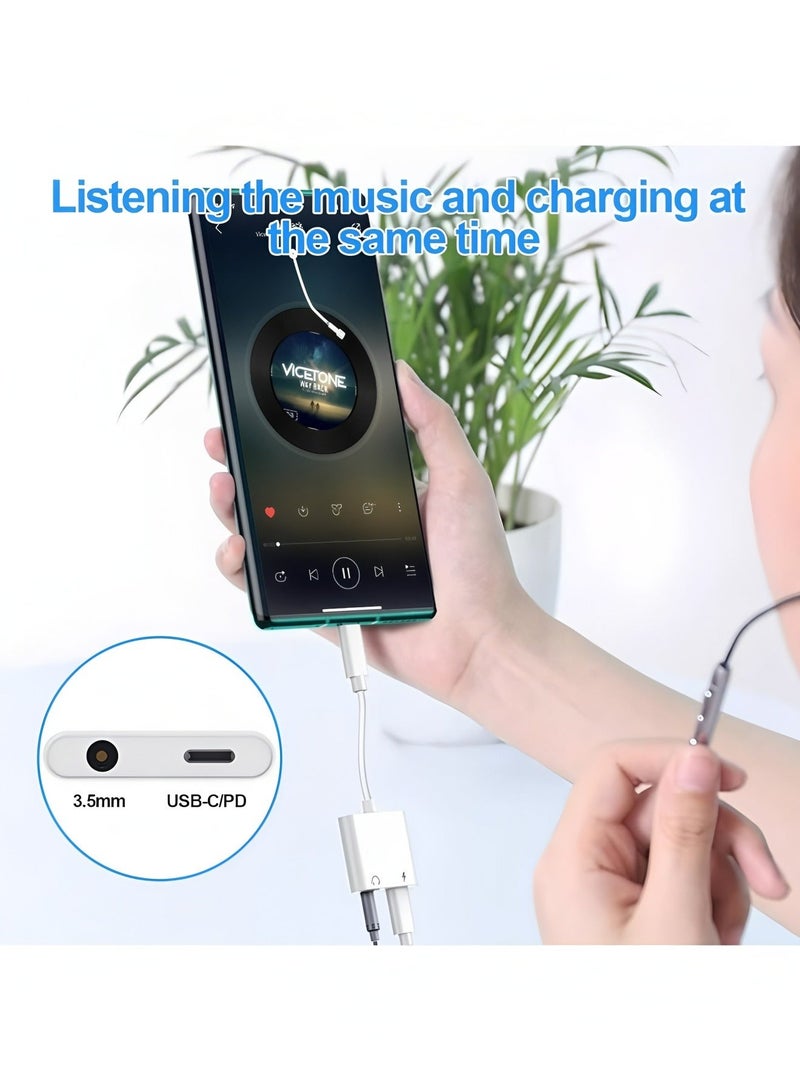 ماك جاباجز USB C إلى 3.5mm محول سماعة رأس ، 2in1 AUX سماعة الصوت PD شحن لـ iPhone 16 Pro / Max / Plus / 15 ، iPad Pro Air 5 4 Samsung Flip Fold S24 S23 Ultra / Plus / FE ، Google Pixel 9 / Pro / 8 ، إلخ - Image 2